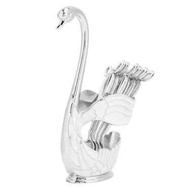 Imagem de Naroote Conjunto de Suporte de Colher de Frutas Preciso Estilo Europeu Colher de Cisne Elegante Talheres Decorativos para Ornamentos Domésticos (Branco prateado)