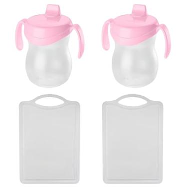 Imagem de Conjunto de 2 Tábua Branca Plástica de Corte para Alimentos + 2 Copo Infantil Atóxico de Plástico Rosa 310ml