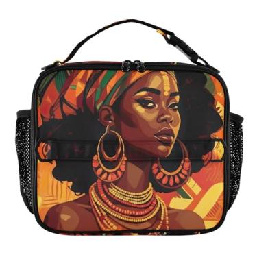 Imagem de Joisal Lancheira feminina africana laranja para meninas e mulheres lancheira infantil masculina lancheira para trabalho bolsa térmica macia isolada com alça de ombro ajustável