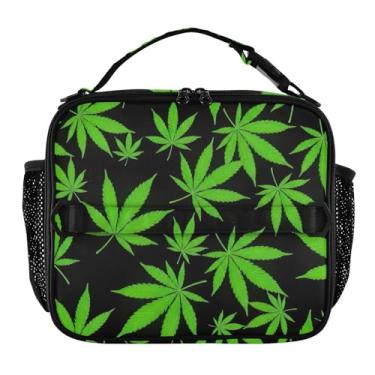Imagem de Joisal Lancheira preta de folhas verdes para mulheres, meninas, lancheira masculina e infantil, lancheira para trabalho, bolsa térmica para alimentos portátil para escola