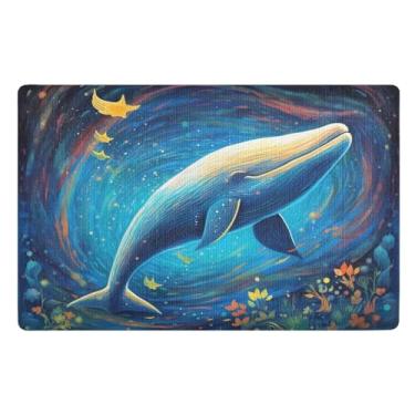 Imagem de Joisal Tapete de boas-vindas Blue Whale, tapete antiderrapante para porta da frente para ambientes internos 81 x 50 cm