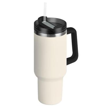Imagem de Copos de renda antigos com tampa e canudo copo térmico com alça Garrafa de água de 1,134 g Caneca de café quente isolada de aço inoxidável para carro
