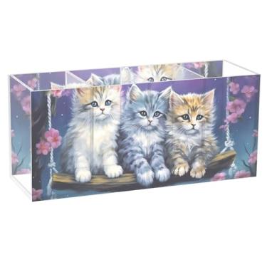 Imagem de TSENQUE Porta-canetas de desenho animado personalizado para mesa de gatos fofos para a família, porta-pincéis de acrílico, copo de lápis de papelaria