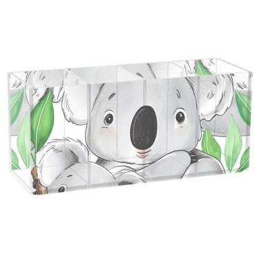 Imagem de TSENQUE Porta-lápis de mesa com urso coalas tropical, fofo, personalizado, fofo, acrílico, para escritório, suporte para canetas, decoração estética de escritório