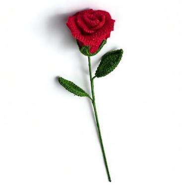 Imagem de LTGICH Flores de rosas de crochê, flores artificiais, acabamento feito à mão, rosa tricotada com folha e haste longa para decoração de centros de casa, dia dos namorados, aniversário de casamento