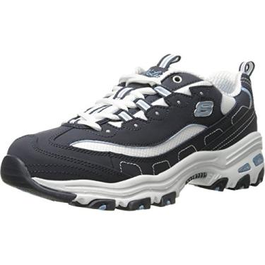 Imagem de Skechers D'Lites Tênis feminino de espuma viscoelástica com cadarço, Azul marino, 8.5
