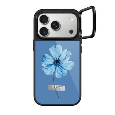 Imagem de CASETiFY Capa Glaze Ring Stand para iPhone 17 Pro [suporte/1,5 m. 1X proteção contra quedas de grau militar/compatível com Magsafe] - Flor azul com fita - preta