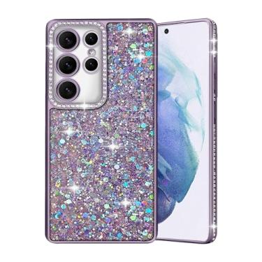 Imagem de AUCAN Capa brilhante com glitter para Samsung Galaxy S24 Ultra, capa de TPU à prova de choque de diamante de luxo brilhante com proteção para câmera, capa de telefone com revestimento de cristal para