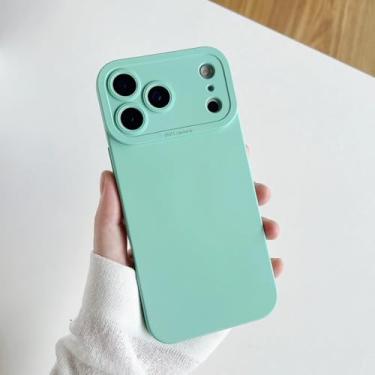 Imagem de SFDSUH Capa protetora de lente de câmera para iPhone 15 Pro, em silicone macio e resistente a impactos (para iPhone 15 Pro/ciano claro)