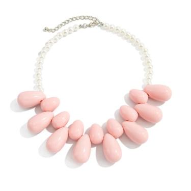 Imagem de Missgrace Colar feminino com pérolas falsas, rosa, preto, verde, punk, grosso, contas marrons, ligações, gargantilha, colar, lágrima, festa, baile, resina, para casamento, noivas, dama de honra, dama