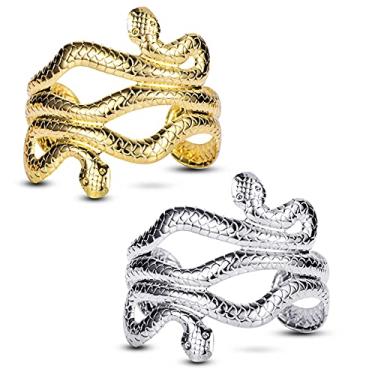 Imagem de Bracelete Punk Viper Animal Serpente Swirl Snake Pulseira Gótica Aberta Ajustável para Mulheres, Meninas, Meninas, Meninos, Adolescentes, Braçadeira de Braço Exagerada, Personalidade Unissex Bar Festa Joia, Metal, corda,