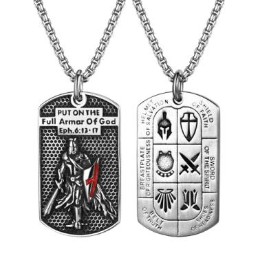 Imagem de OIDEA Colar de Cavaleiros Templários para Homens: Aço Inoxidável Efésios 6:16-17 Armadura de Deus Cruz Dog Tag Pingente Medalha de Santo Amuleto Religião Joias Católicas Cristãs Presentes, one size