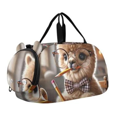 Imagem de Bolsa esportiva de viagem para meninos, fim de semana, bolsa de viagem para meninas, bolsa de viagem para dança, romântica, gato Titanic Love, Adorável livro de estudiosos de alpaca, Clássico