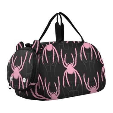 Imagem de Bolsa esportiva para meninos durante a noite para o fim de semana, bolsa de viagem para meninas, bolsa esportiva, arco-íris, quadriculado, retrô, retrô, Halloween estilizado aranha rosa, Clássico