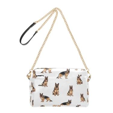 Imagem de Joitme Bolsa feminina de pastor alemão branco animal bolsa transversal para celular bolsa de ombro de couro PU com alça de corrente