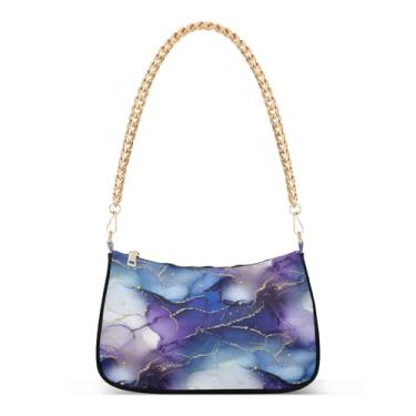 Imagem de Bolsa de ombro abstrata roxa com veias douradas, bolsa de mão média moderna para mulheres, bolsa de mão Hobo versátil para uso diário e festa