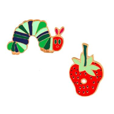 Imagem de DEYOUM 2 peças de broche de morango com fome lagarta para mulheres criativo liga estética desenho animado bonito vegetal pimenta borboleta broche de lapela distintivo joias presentes acessórios