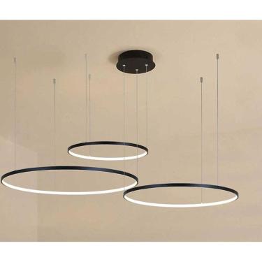 Imagem de Pendente 3 Anéis Preto Horizontal LED 76W 3200K Bivolt