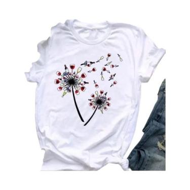 Imagem de Camiseta Casual Feminina De Verão Com Estampa De Borboleta Dente-de-Le