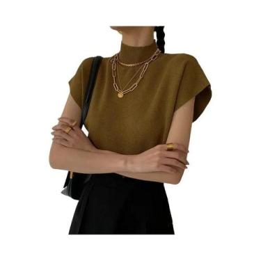 Imagem de Blusa Feminina De Malha Com Gola Alta, Sem Mangas, Casual Para Escritó