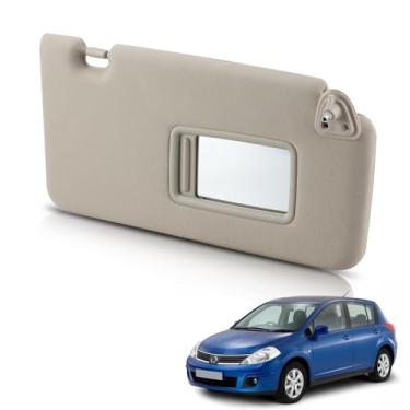 Imagem de Viseira solar do lado direito do passageiro com espelho iluminado compatível com Nissan Versa 2007-2012, Nissan Tiida 2005-2012 - Substituição # 96400-EM31A, bege