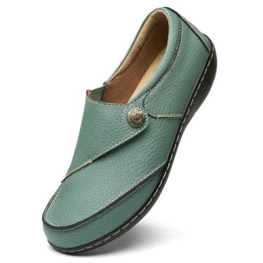 Imagem de Geoeleph Mocassins femininos casuais sem cadarço confortáveis sapatos de caminhada de couro para dirigir, Verde, 37