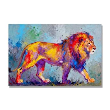 Imagem de NHLDZYH Respingo de tinta leão pintura em tela abstrata arte animal mural vívido chama a atenção para sala de estar decoração de casa moderna. A27. 30 x 45 cm. Apenas tela