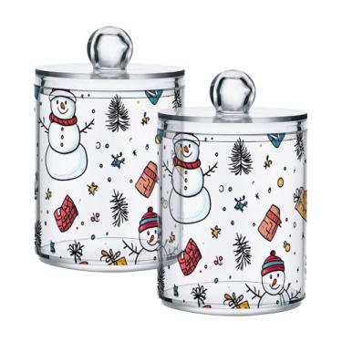 Imagem de xigua Pacote com 4 suportes para bonecos de neve de Natal para bolas de algodão, cotonete – Frasco de plástico de boticário transparente e versátil para armazenamento de maquiagem de banheiro e