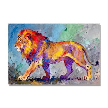 Imagem de NHLDZYH Respingo de tinta leão pintura em tela abstrata arte animal mural vívido chama a atenção para sala de estar decoração de casa moderna. A45. 40 x 60 cm. Apenas tela