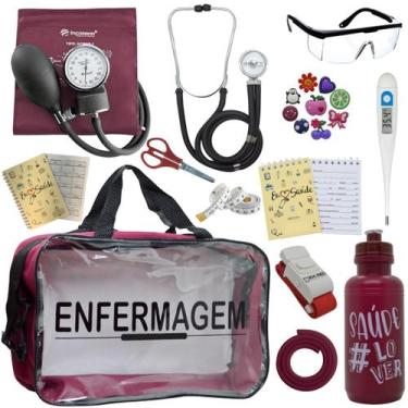 Imagem de Kit Enfermagem Transparente Academico Aparelho Pressao Bolsa Estetocóp