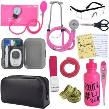 Imagem de Kit Enfermagem Estágio Aparelho Pressão Estetoscópio Medidor Glicose -