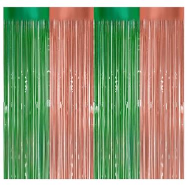 Imagem de Ishua 2 peças de cortinas de franja de alumínio para decoração de festa de futebol, verde, marrom, 1 x 2 m, cortina de franja de alumínio para aniversário, festa de futebol (ouro rosa e verde)