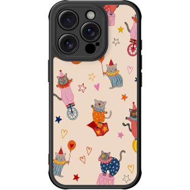 Imagem de DEENAKIN Capa fofa para iPhone 15 Pro, capa rígida floral estética, compatível com Magsafe, capa protetora fina moderna exclusiva retrô coquete ocidental para mulheres e meninas, circo gato carnaval