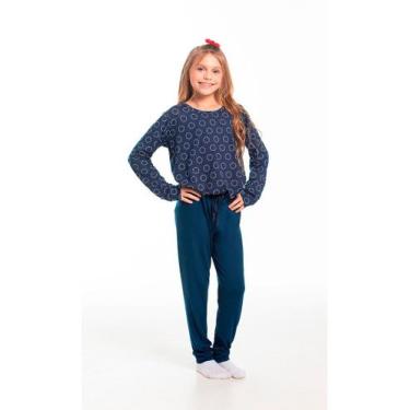 Imagem de Conjunto Pijama Malha Juvenil - Cor De Cacau, 14, Círculos azul marinh