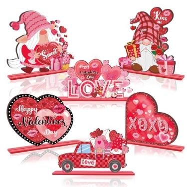 Imagem de MOIZYNG 6 peças de centro de mesa de dia dos namorados para decoração de mesas, feliz dia dos namorados, amor, coração, caminhão, placas de mesa de madeira para casamento, artigos de festa de noivado