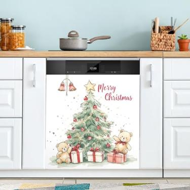 Imagem de xigua Linda capa magnética para lava-louças, árvore de Natal, adesivos magnéticos decorativos antiarranhões para painel de geladeira e lava-louças, decoração personalizada de cozinha doméstica 58 x 66
