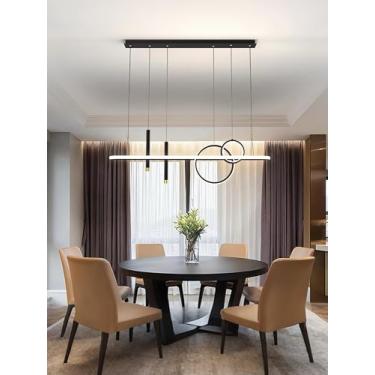 Imagem de Luminária pendente LED moderna, regulável e com controle remoto, em altura ajustável, design criativo em alumínio, ideal para mesa de jantar, sala de estar e escritório (preta, 100 cm).