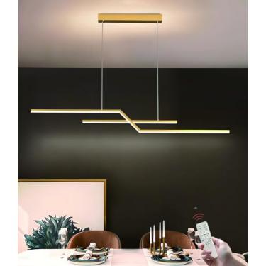 Imagem de Lustre LED para Sala de Jantar, Luminária Pendente Criativa com Controle Remoto e Intensidade Ajustável, Ideal para Escritório, Bar, Restaurante e Sala de Leitura (Dourado)