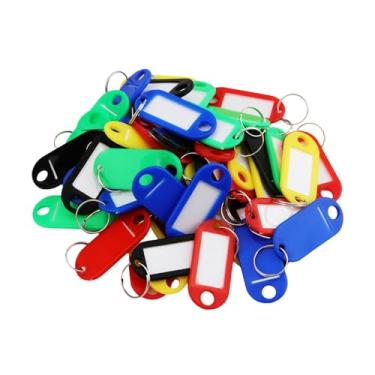 Imagem de SHEUTSAN Etiquetas de chaveiro, 5 x 0,8 polegadas, pacote com 500, azul amarelo branco, etiquetas de plástico com anéis divididos