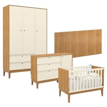 Imagem de Quarto de Bebê Unique 3 Portas com Cômoda Sapateira e Painel Farm Freijó Off White Eco Wood - Matic