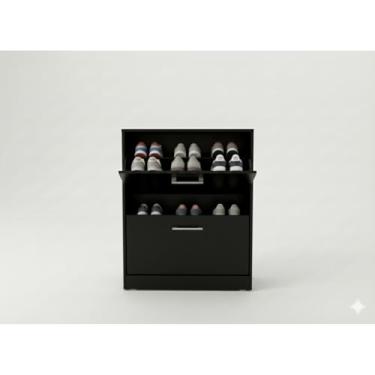 Imagem de Sapateira Organizadora com 3 Portas e Prateleiras Armário para até 20 Pares em MDP para Quarto Hall e Closet(Preto 2 Portas)