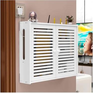 Imagem de Prateleiras Flutuantes Brancas, Caixa De Armazenamento Wifi, Caixa De Armazenamento De Roteador Wifi De Montagem Em Parede De Obturador Pequeno, Suporte De Parede De Modem Roteador