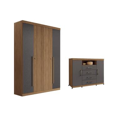 Imagem de Guarda Roupa +Cômoda 2 Peças QC338 Jatobá/Grafite - Santos Andirá