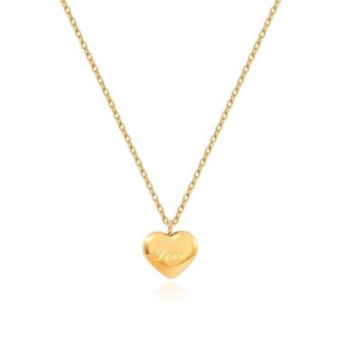 Imagem de Zeffy Colar de coração fofo banhado a ouro 18 k banhado a prata com pingente de coração minúsculo colar de corrente de ouro para mulheres, joias de ouro delicadas, presentes de dia dos namorados para