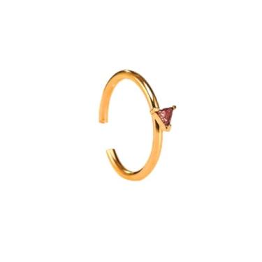 Imagem de Anel de pedra do mês de fevereiro, anel banhado a ouro ametista de corte trilhão, conjunto minimalista de bisel, aliança delicada para sabedoria e paz, anel minimalista empilhável diário