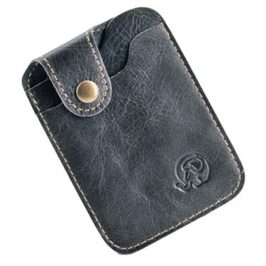 Imagem de Carteira vertical de couro elegante para mulheres – Porta-cartões fino com dois compartimentos, fecho de pressão e costura elegante, Preto, Tendência