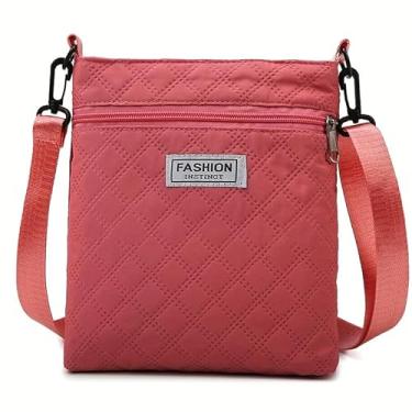 Imagem de Bolsa tiracolo feminina com alça ajustável - Bolsa compacta com fecho de zíper, bolsa de tecido Oxford para uso diário para mulheres, bolsa pequena, Vermelho, Casual