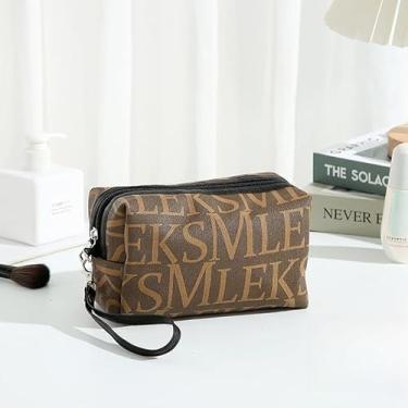 Imagem de Bolsa feminina octogonal de PVC – elegante bolsa impermeável, organizador multifuncional de grande capacidade com zíper suave, Café