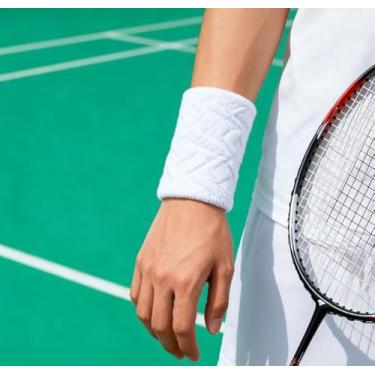 Imagem de Pulseira esportiva de algodão respirável absorvente de suor para corrida e ciclismo (branca)