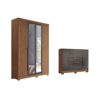 Imagem de Guarda Roupa +cômoda 2 Peças Qc308 Jatobá/grafite - Santos Andirá